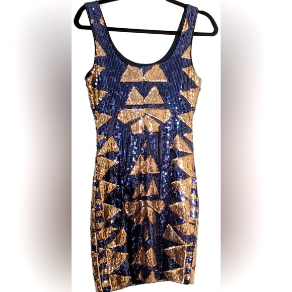 Charlotte Russe Sequin Mini Dress 💛 Art Deco Bodycon 💃 NYE Party Glam 🎉 Festival - Picture 1 of 6